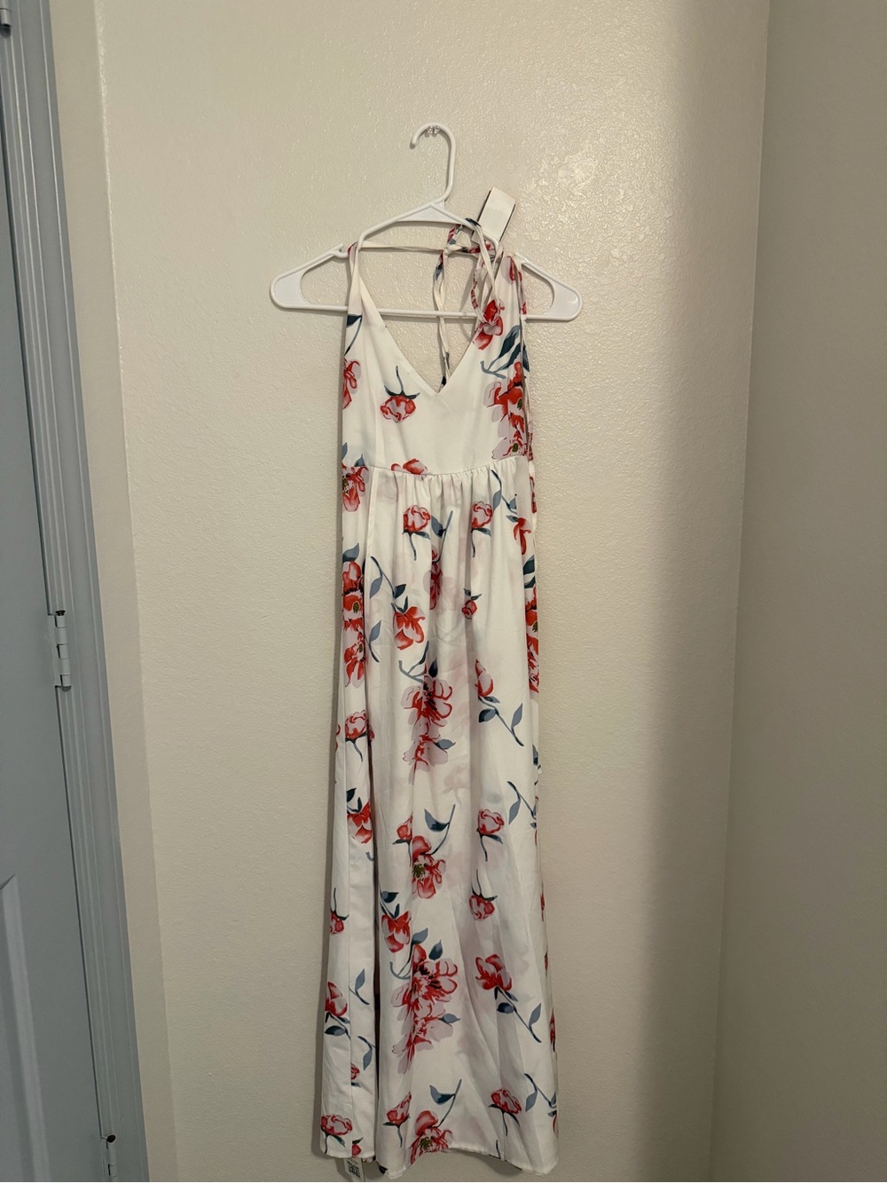 White Floral V-Neck Maxi Dress with Tie Straps